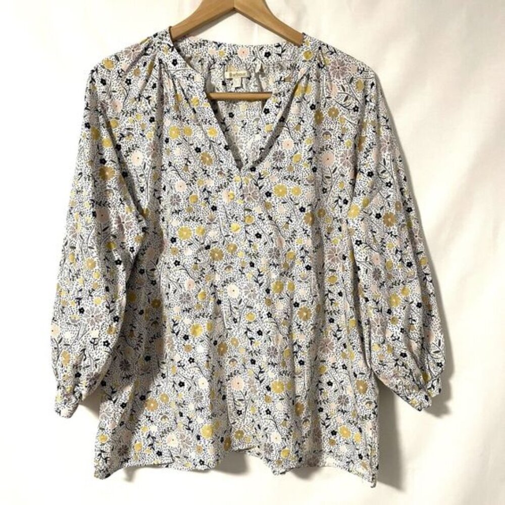 Barbour Women's Tunic Style Pullover Top Puff Sleeves Floral Print 100% Cotton 8